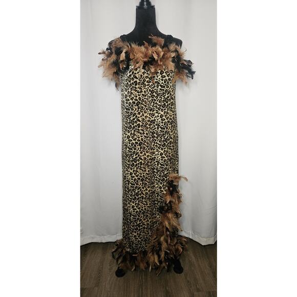 Vintage Leopard Costume Dress Maxi Sleeveless Dress Halloween Glam Size 8/10 - Picture 2 of 8